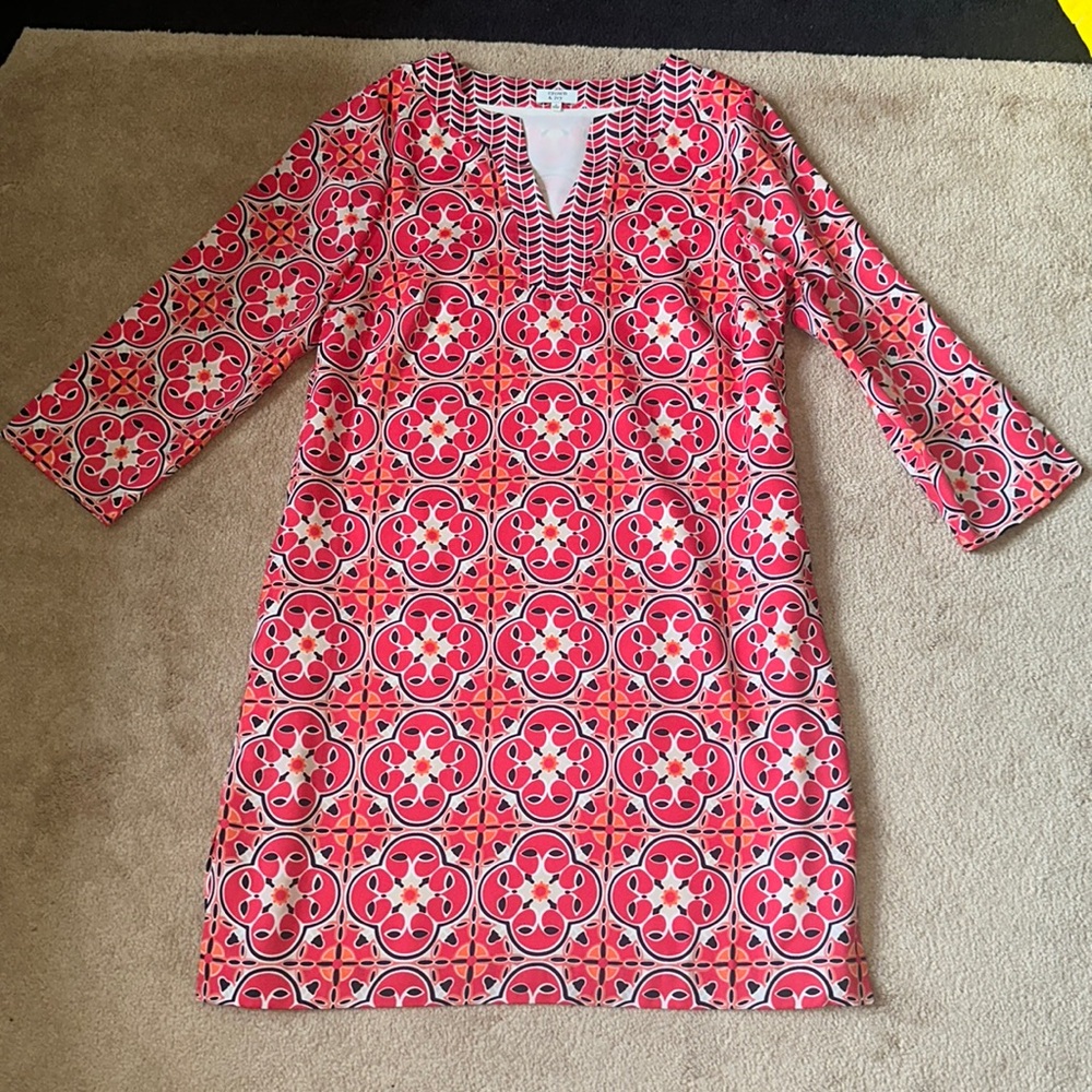 Crown & Ivy women’s size 8 coral/navy 3/4” sleeve dress